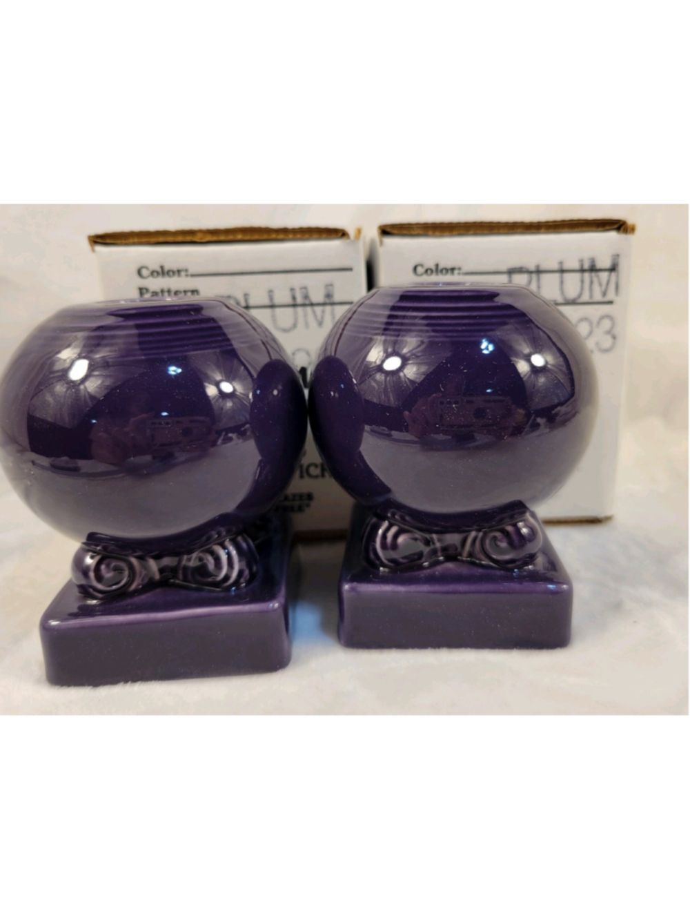 Fiesta Plum Bulb Ball Candle Holders Set Homer Laughlin HLC Retired Fiestaware
